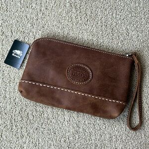 NWT Roots Brown Leather Pouch Wristlet